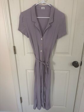 Aritzia Shirt Dress - Lavender Button-Front Maxi Dress with Waist Tie